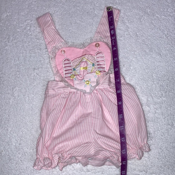 Vintage cradles kitty cat heart sunsuit bubble pink striped lace 3/6m - Picture 3 of 6